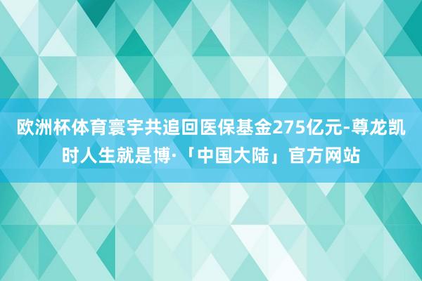 欧洲杯体育寰宇共追回医保基金275亿元-尊龙凯时人生就是博·「中国大陆」官方网站