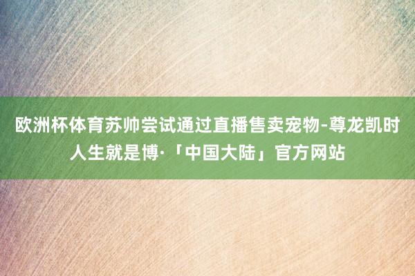 欧洲杯体育苏帅尝试通过直播售卖宠物-尊龙凯时人生就是博·「中国大陆」官方网站