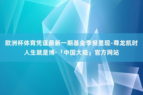 欧洲杯体育凭证最新一期基金季报显现-尊龙凯时人生就是博·「中国大陆」官方网站