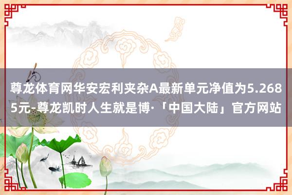 尊龙体育网华安宏利夹杂A最新单元净值为5.2685元-尊龙凯时人生就是博·「中国大陆」官方网站