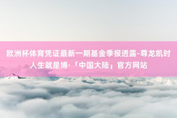 欧洲杯体育凭证最新一期基金季报透露-尊龙凯时人生就是博·「中国大陆」官方网站